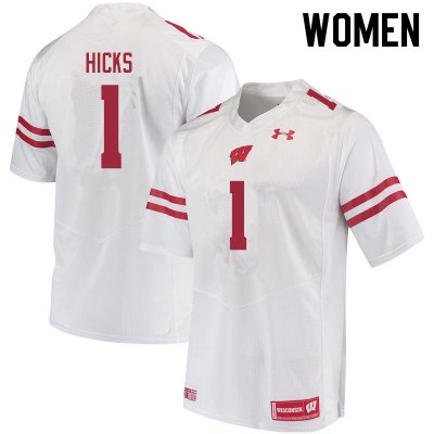Women's Wisconsin Badgers NCAA #1 Faion Hicks White Authentic Under Armour Stitched College Football Jersey XC31N17ZJ